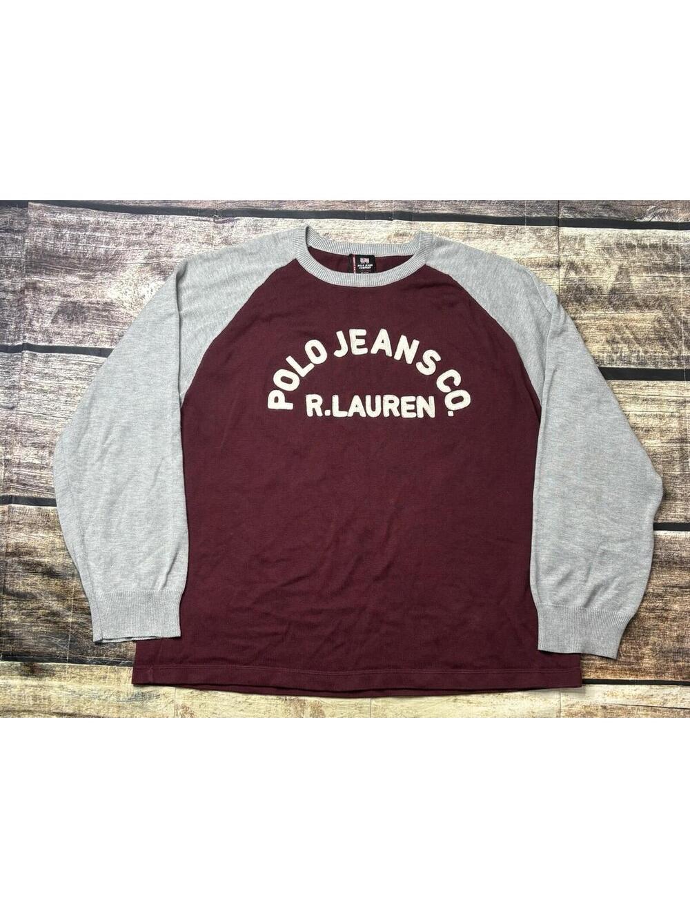 VTG Ralph Lauren Polo Jeans Co Shirt Mens XL Raglan Sleeve Colorblock Burgundy